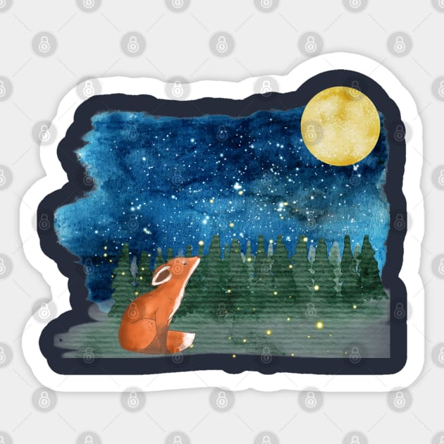 Fox looking at the Moon Sticker by Petprinty